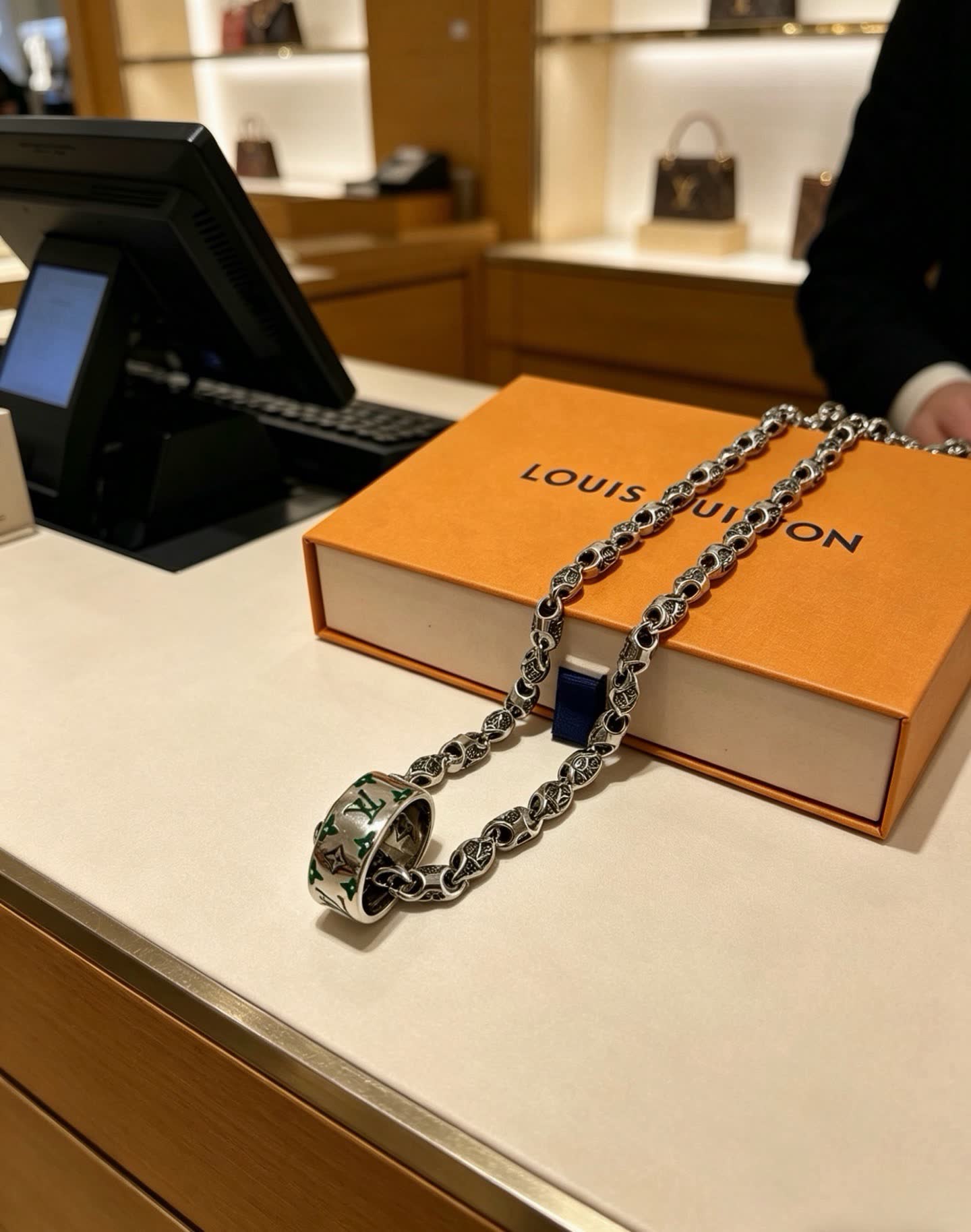 Louis Vuitton Silver Chain Necklace with Logo